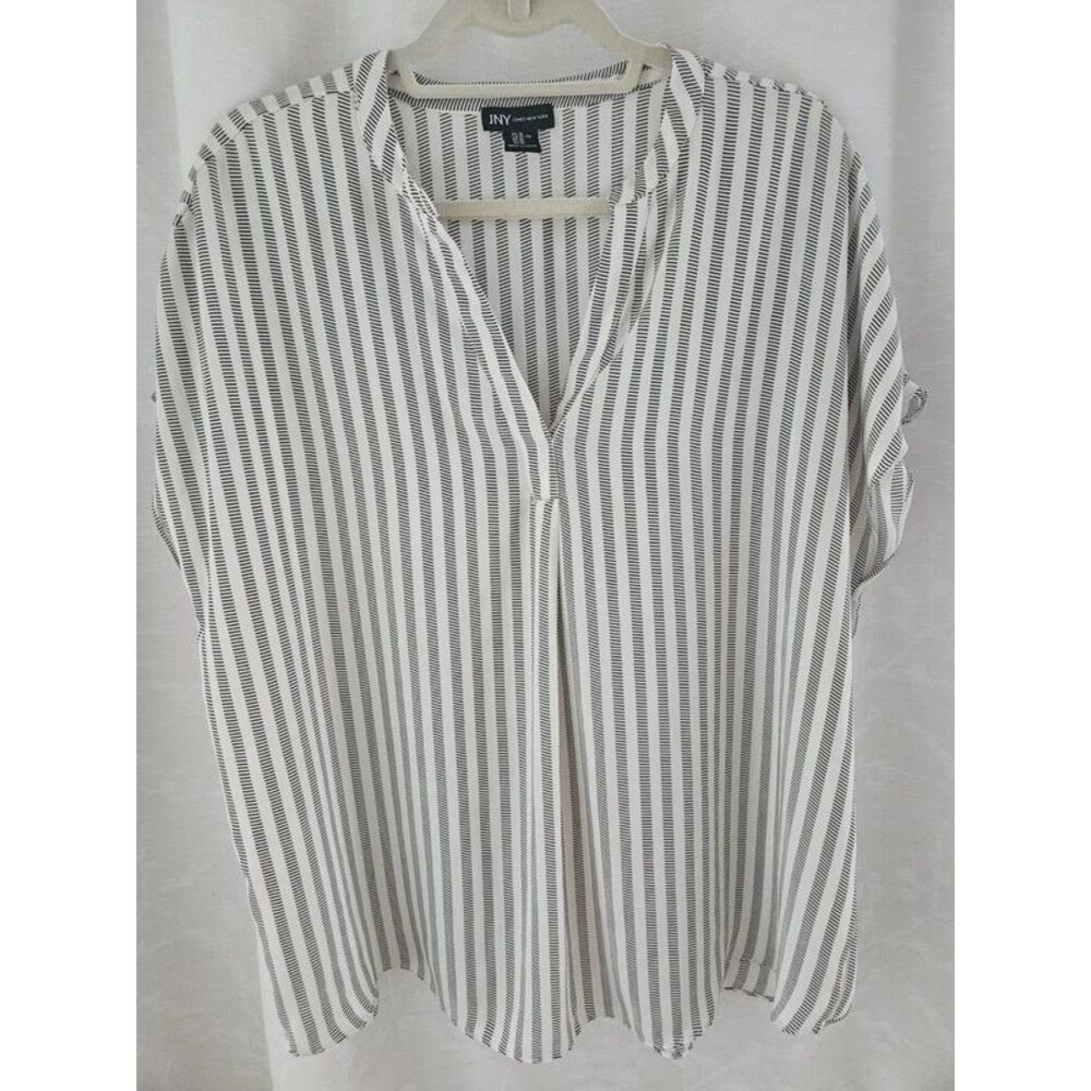 JNY Striped V-Neck Short Sleeve Blouse Size XL